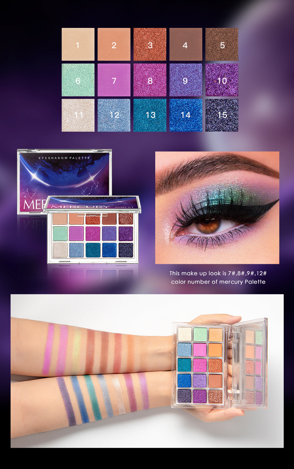 QIBEST Starry Eye Shadow Earth Color Mashed Potato Pearlescent Matte Glitter Eyeshadow Powder 15 Color Eyeshadow