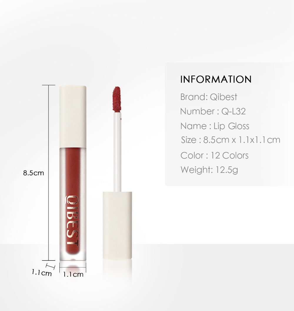 QIBEST Silky Lip Glaze Non-Stick Cup Does Not Fade Lip Gloss Makeup Color Liquid Lipstick Matte Moisturizing Lip Gloss