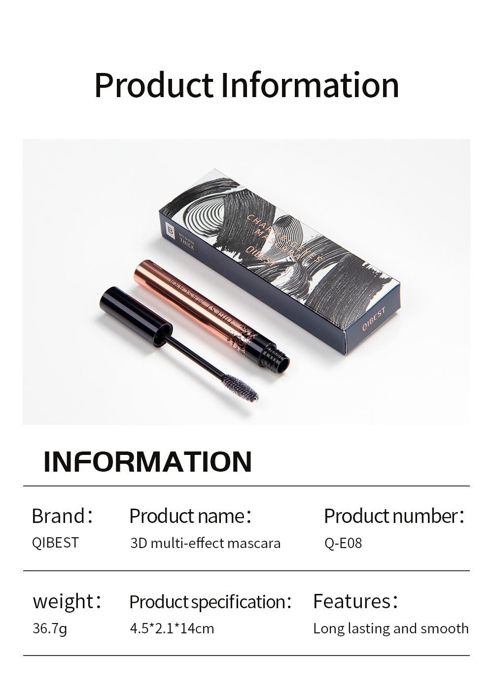 QIBEST Mascara Natural Slender Curling Waterproof Anti-Sweat Mascara Magic Thick And Long Without Blooming