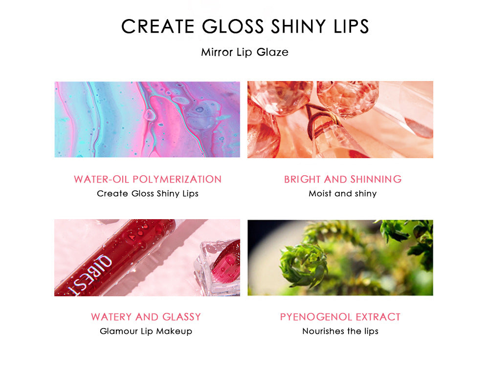 QIBEST Mirror Water Glossy Lip Gloss Glass Lip Gloss Moisturizing Lip Frozen Toot Lip Glaze, Big Mouth Lip Plumping Lip Gloss