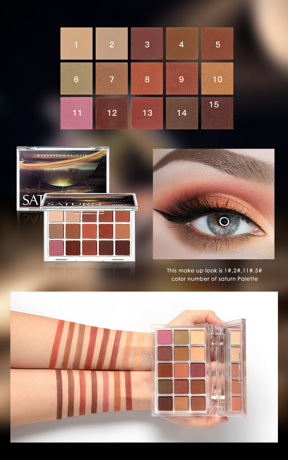 QIBEST Starry Eye Shadow Earth Color Mashed Potato Pearlescent Matte Glitter Eyeshadow Powder 15 Color Eyeshadow