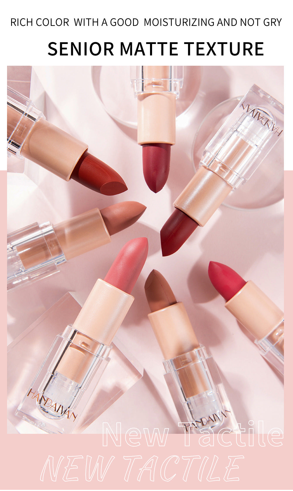 HANDAIYAN Makeup Crystal Square Tube Lipstick Small Ice Cube Matte Matte Lipstick Set 6 Pack