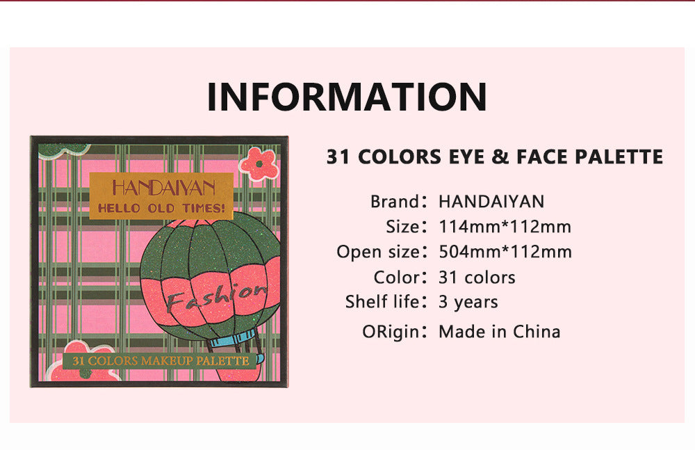 HANDAIYAN 31 Colors Eyeshadow Palette + Blush Highlighter Makeup Set Set Box Pearlescent Matte Eyeshadow