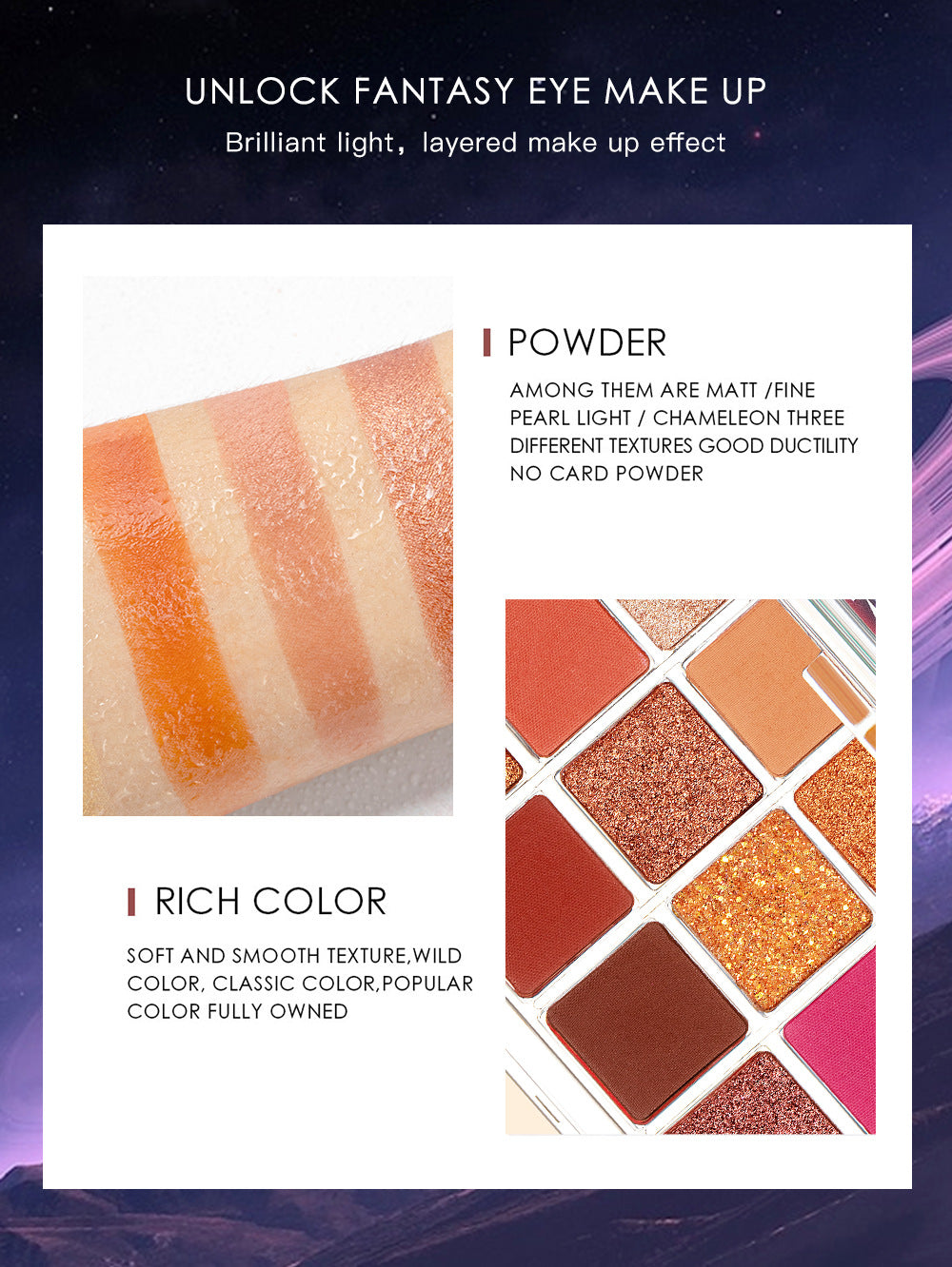 QIBEST Starry Eye Shadow Earth Color Mashed Potato Pearlescent Matte Glitter Eyeshadow Powder 15 Color Eyeshadow