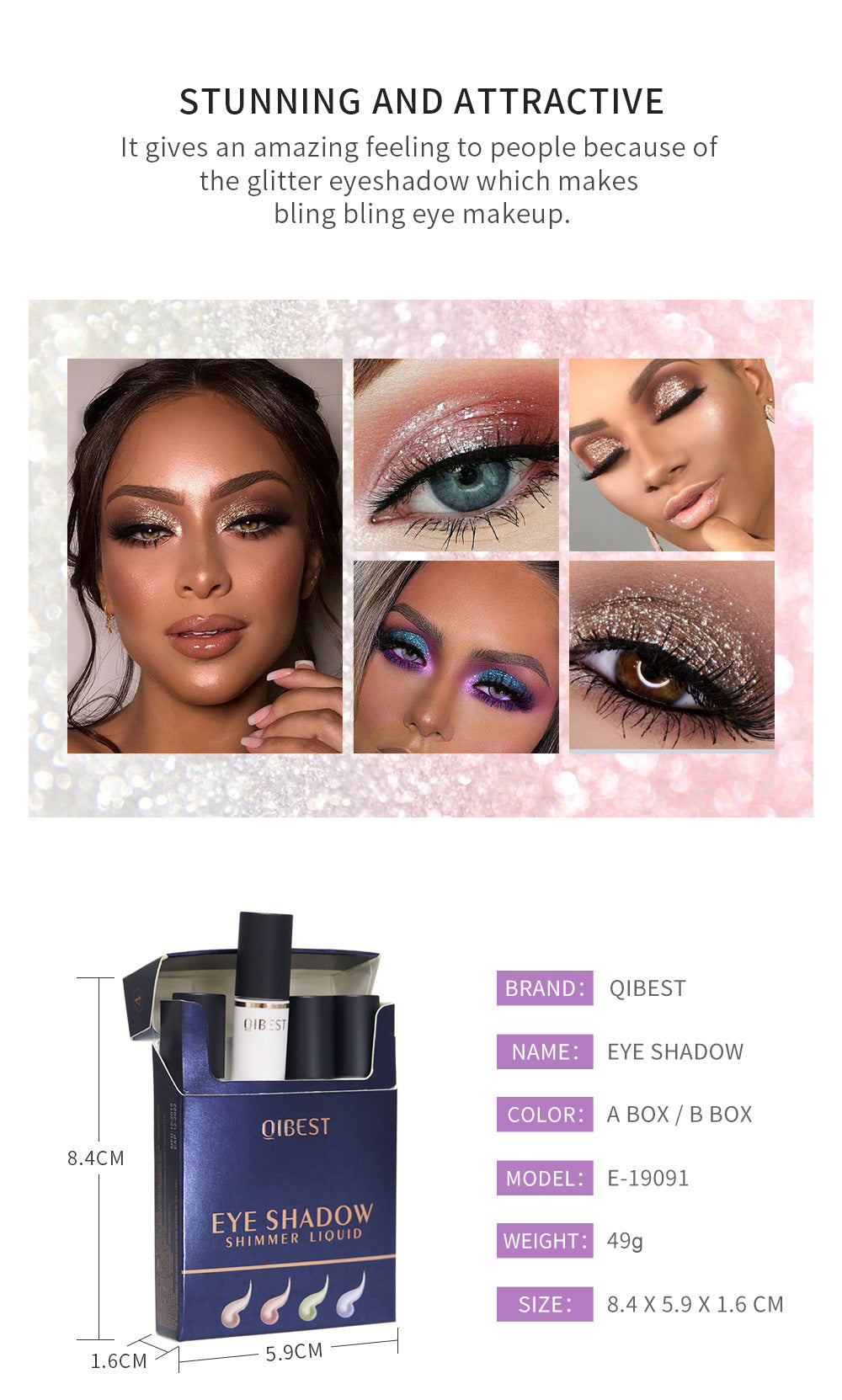 QIBEST Smoke Tube Eye Shadow Set Diamond Pearl Liquid Eye Shadow Shining Bright Eye Shadow Liquid
