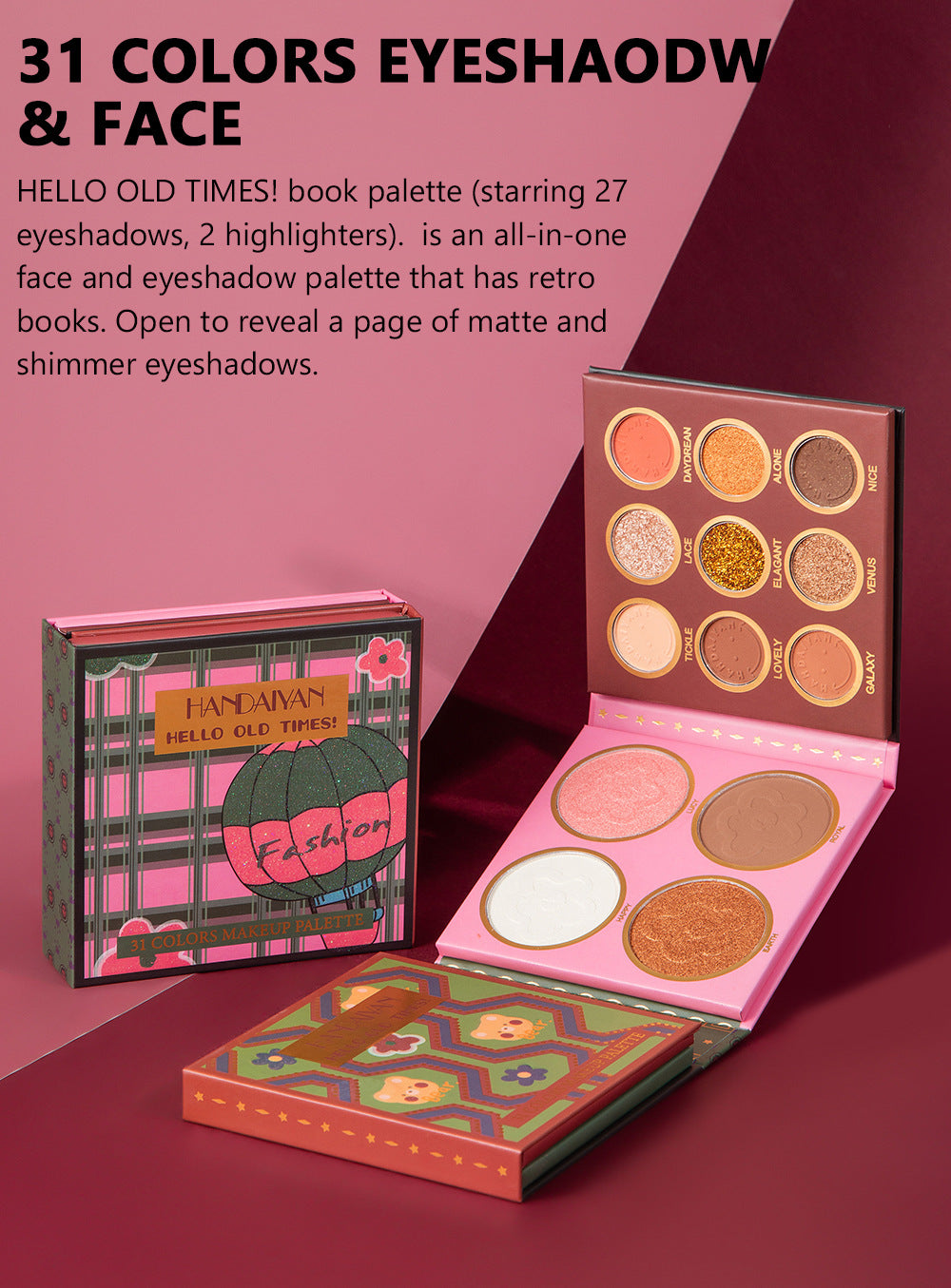 HANDAIYAN 31 Colors Eyeshadow Palette + Blush Highlighter Makeup Set Set Box Pearlescent Matte Eyeshadow
