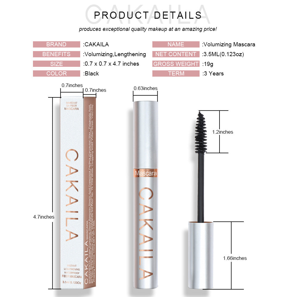CAKAILA Makeup thick and long mascara silver tube waterproof long lasting non-smudge false mascara