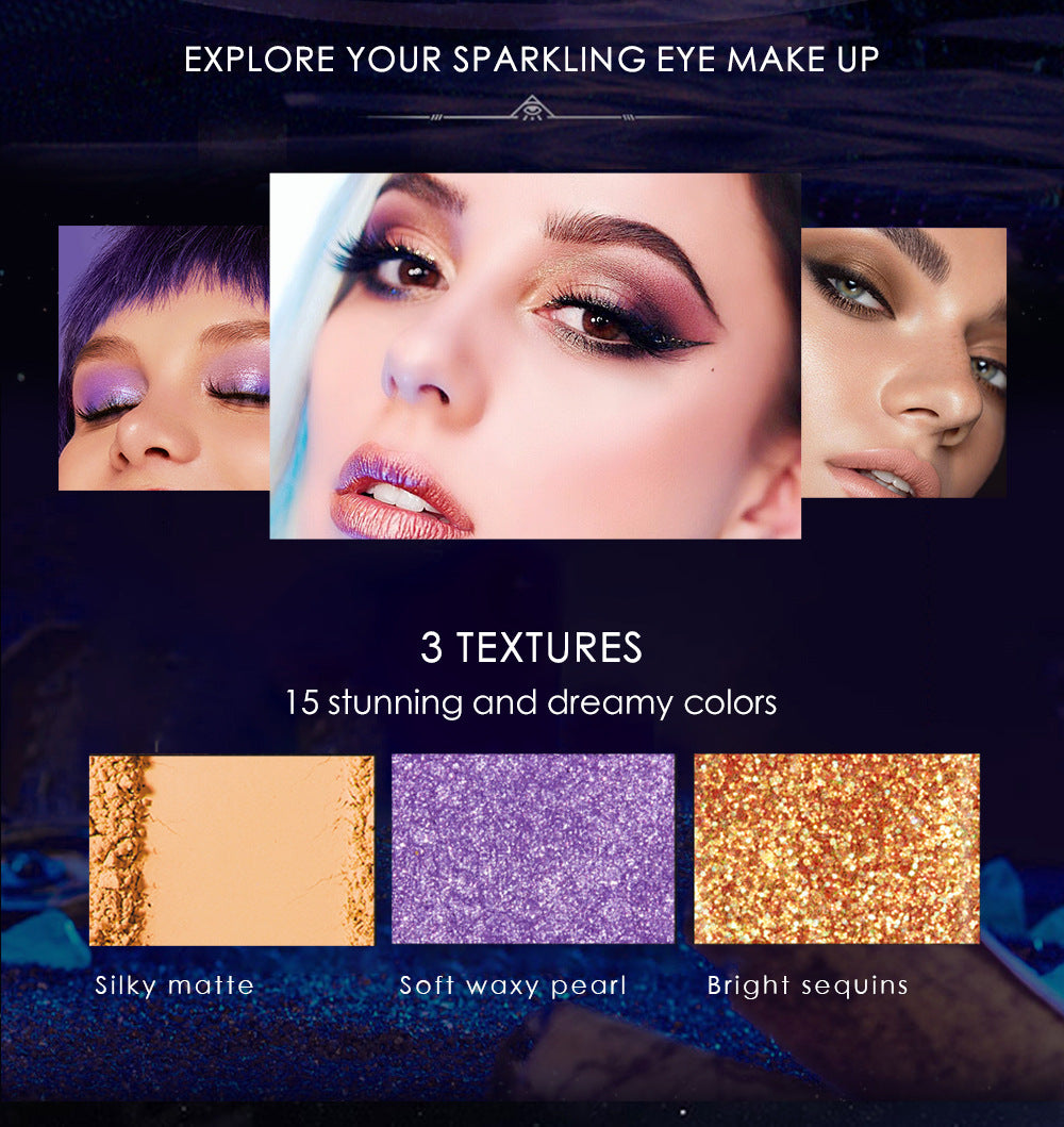 QIBEST Starry Eye Shadow Earth Color Mashed Potato Pearlescent Matte Glitter Eyeshadow Powder 15 Color Eyeshadow