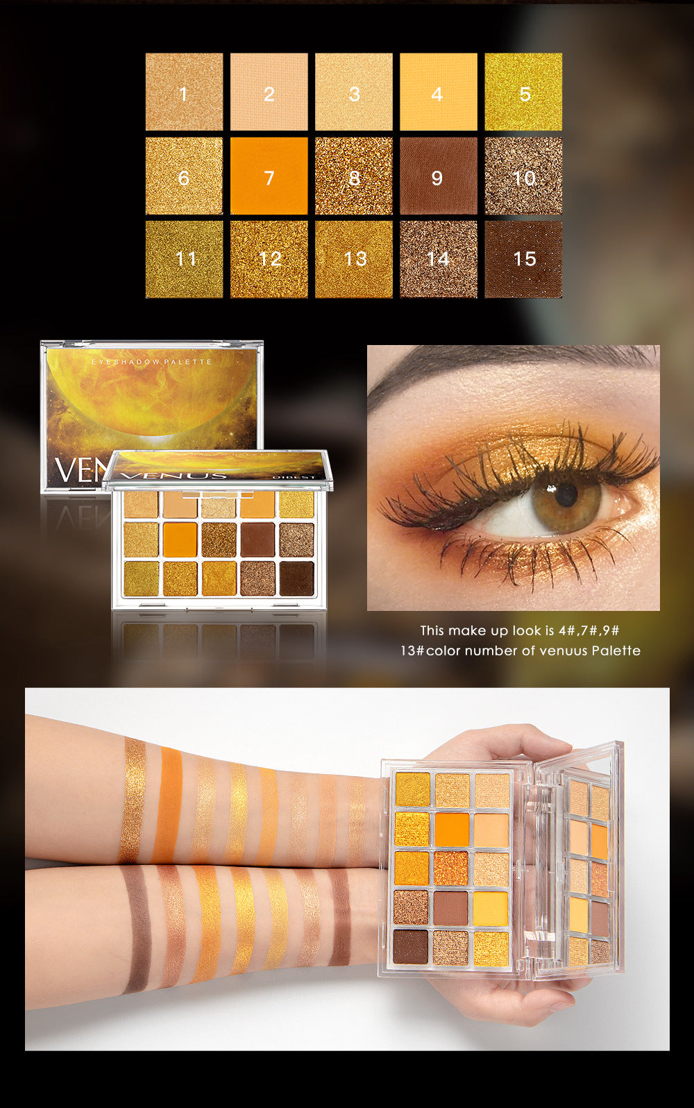 QIBEST Starry Eye Shadow Earth Color Mashed Potato Pearlescent Matte Glitter Eyeshadow Powder 15 Color Eyeshadow