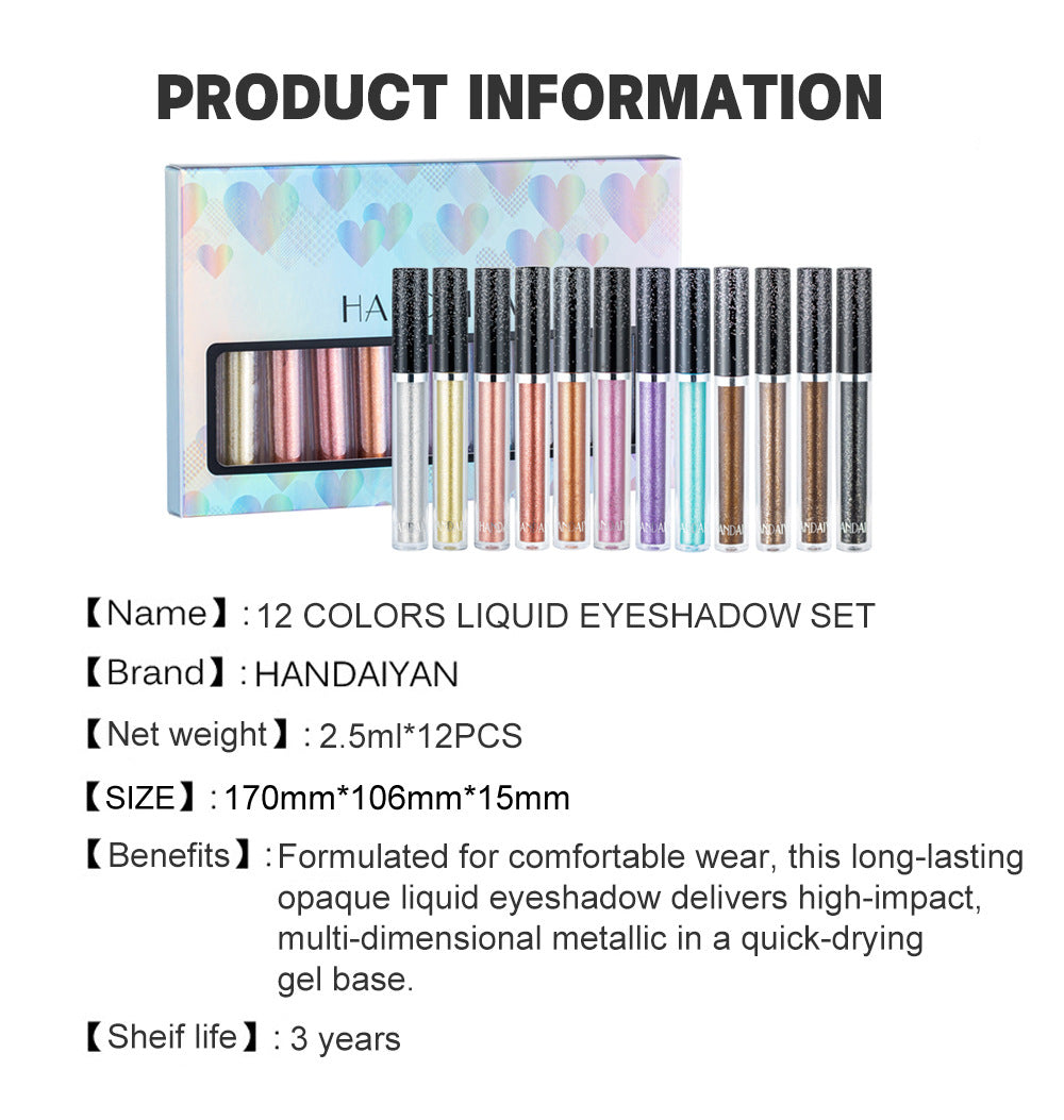 HANDAIYAN 12 Liquid Eye Shadow Set Psychedelic Pearl Shiny Eye Shadow Lying Silkworm Tear Makeup Eye Shadow Liquid