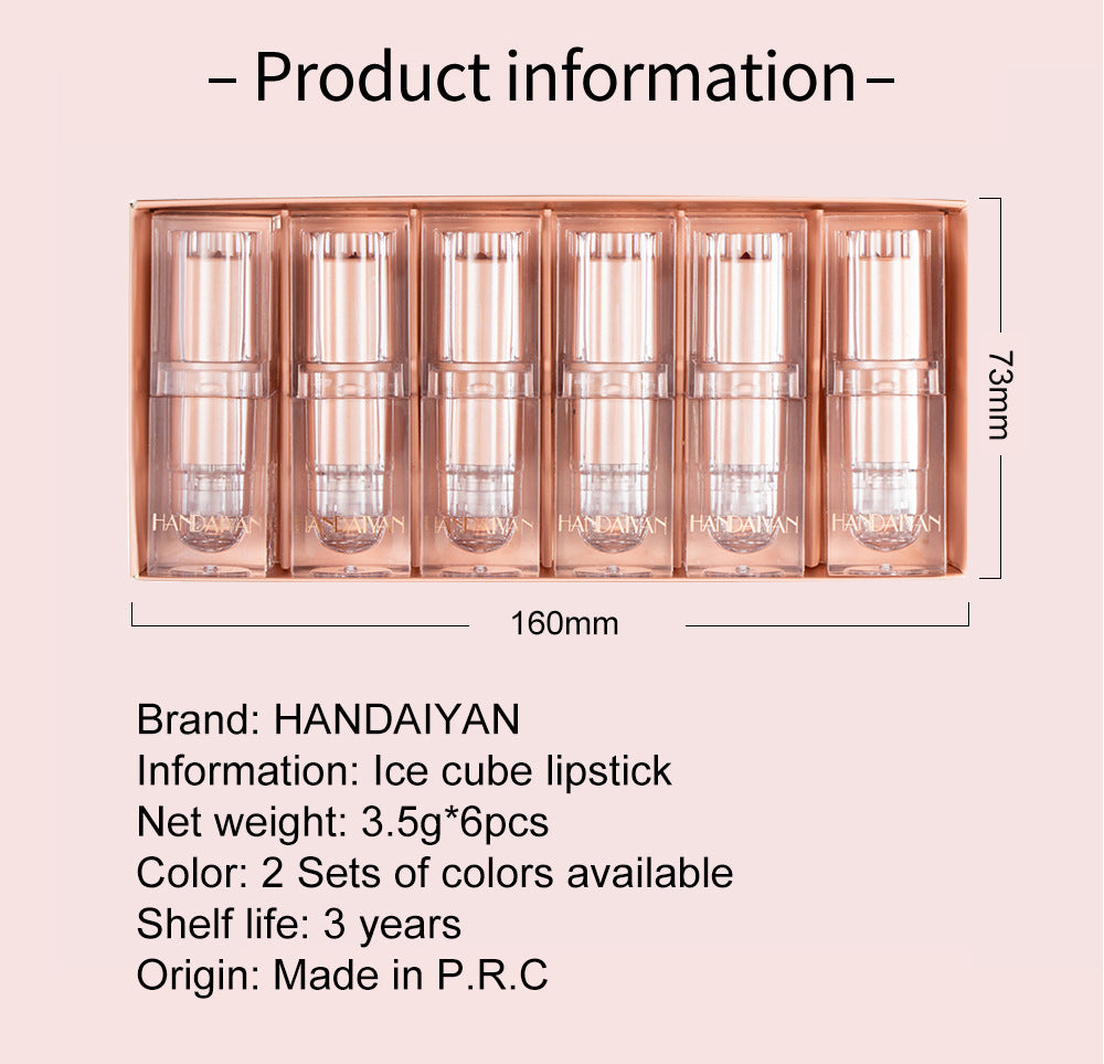 HANDAIYAN Makeup Crystal Square Tube Lipstick Small Ice Cube Matte Matte Lipstick Set 6 Pack