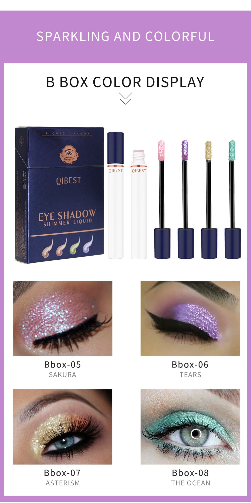 QIBEST Smoke Tube Eye Shadow Set Diamond Pearl Liquid Eye Shadow Shining Bright Eye Shadow Liquid