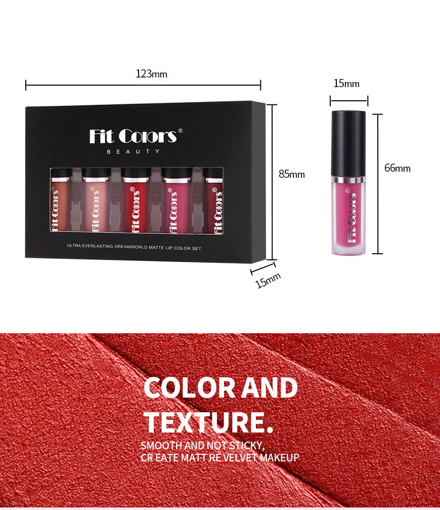 5 Color Matte Non-Stick Cup Lip Gloss Set