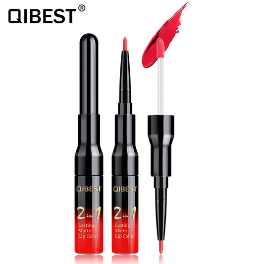 QIBEST 2 In 1 Lip Gloss + Lip Pencil