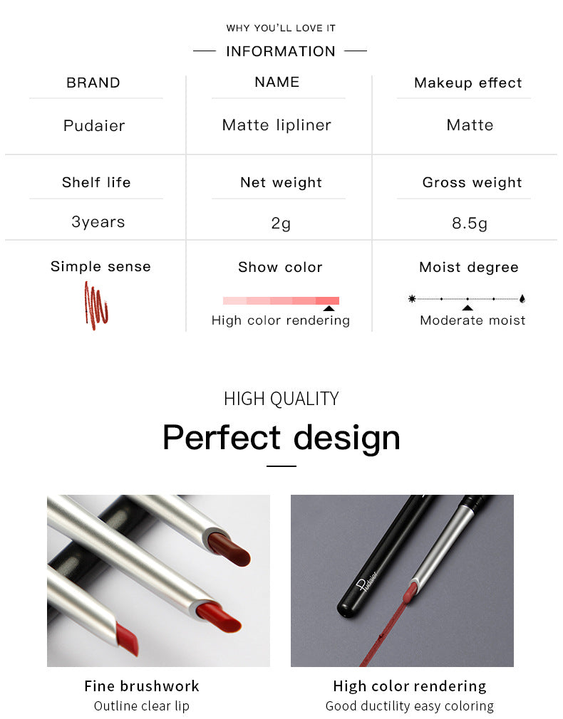 Pudaier Stereo Matte 17 Color Lip Liner