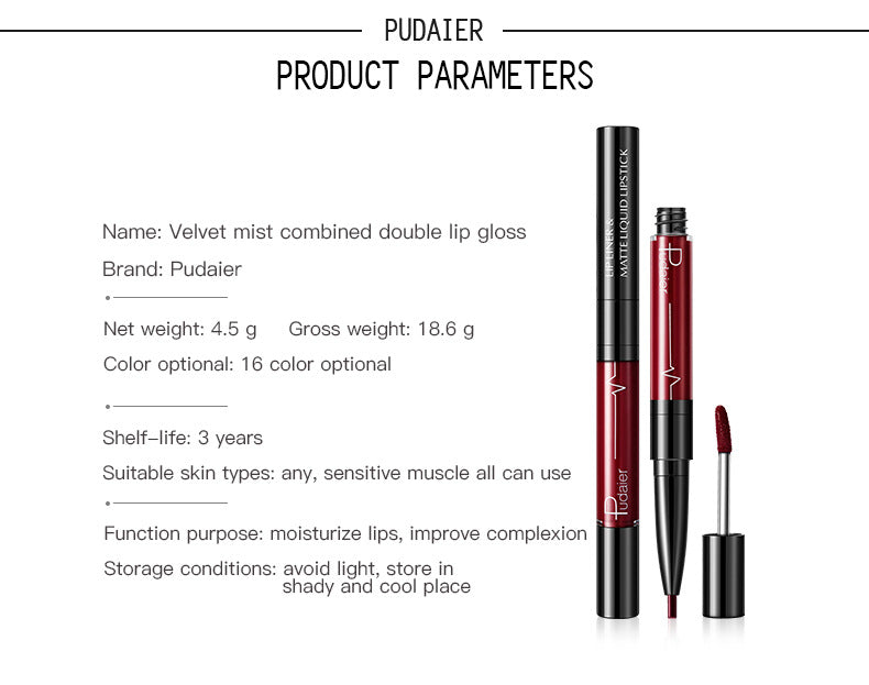 Pudaier Velvet Matte 2-In-1 Lip Gloss