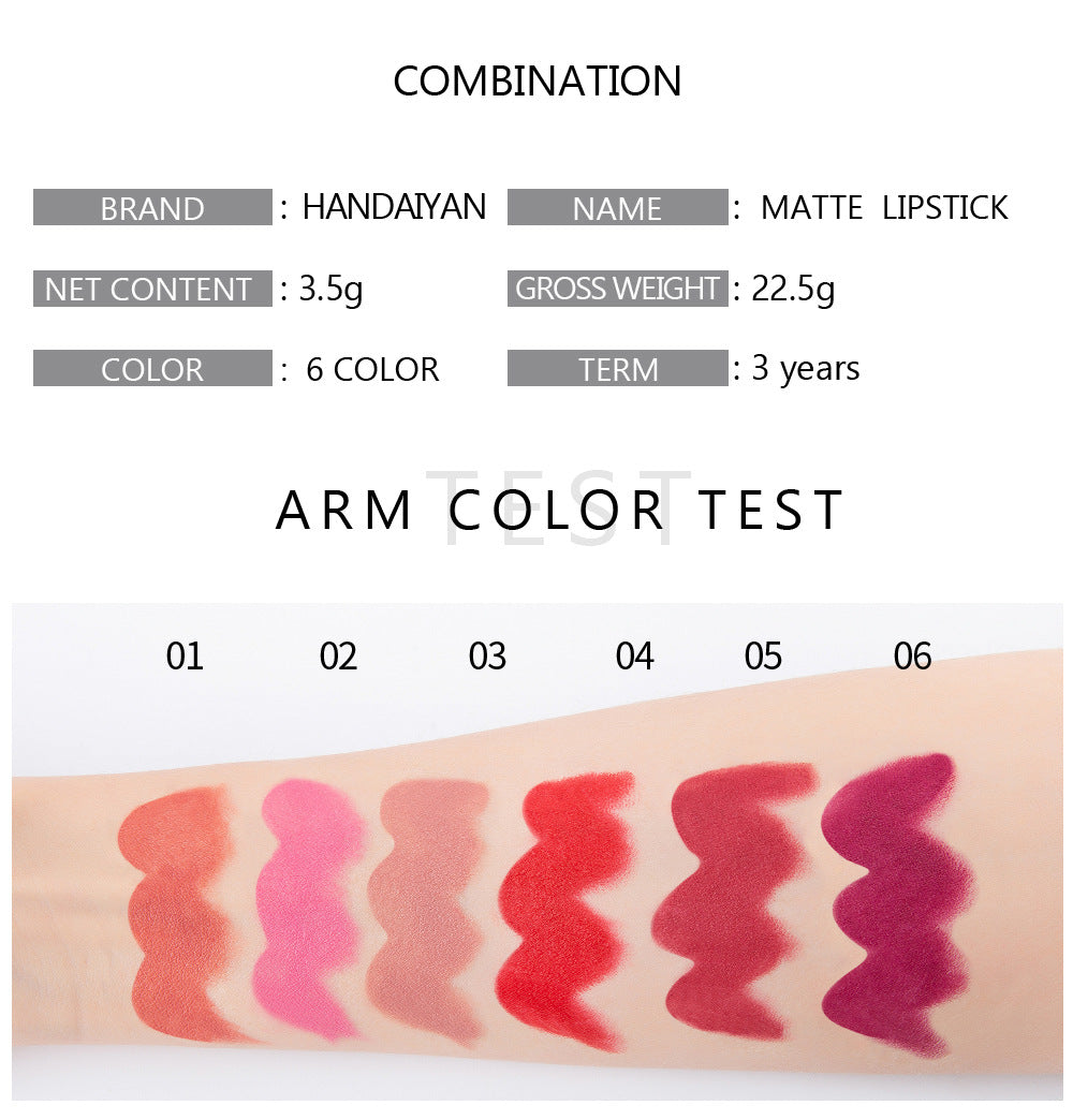 HANDAIYAN Amazon Hot 6 Color Matte Moisturizing Lipstick