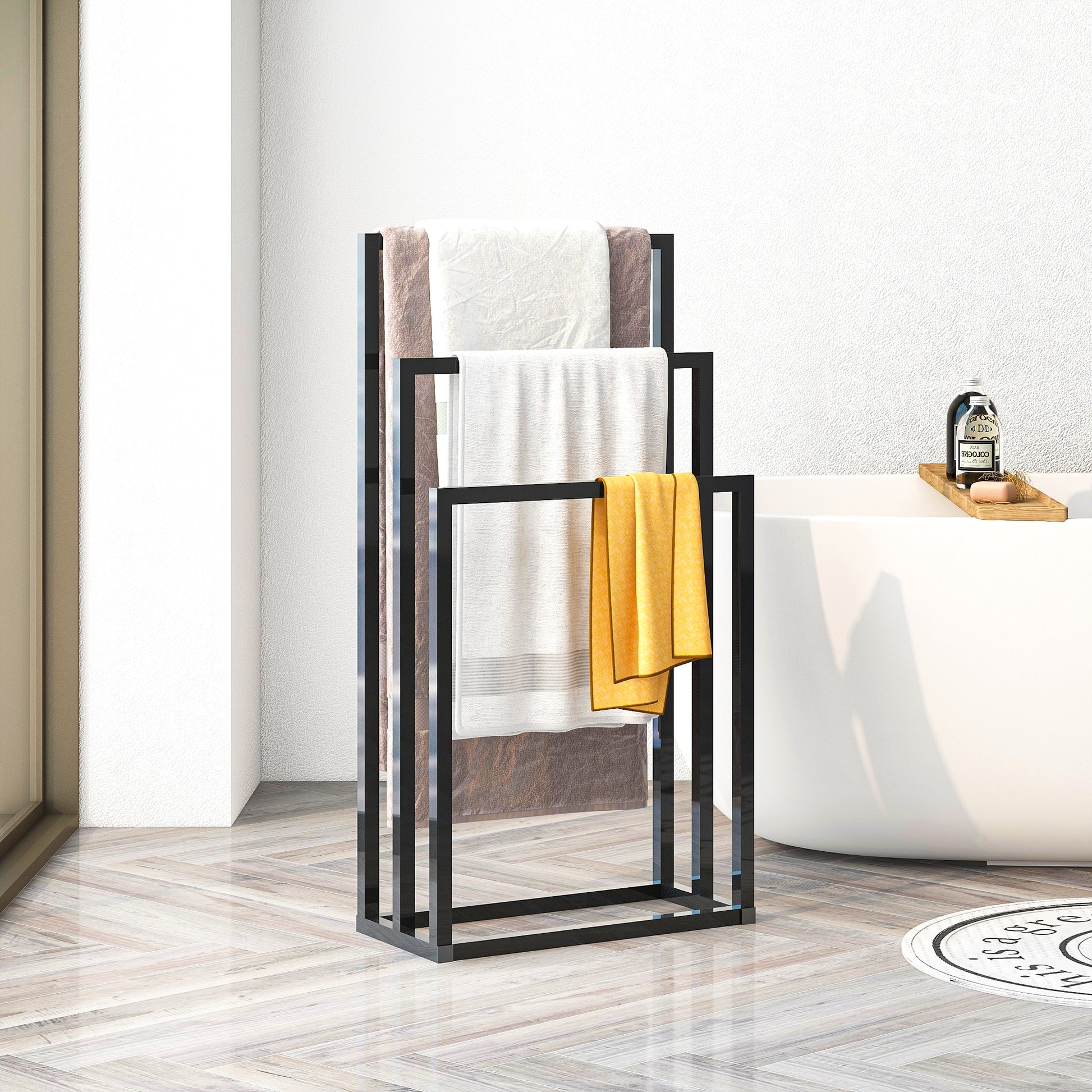 3 Tiers Free Standing Chrome Finished Metal Towel Rack Bathroom Organizer