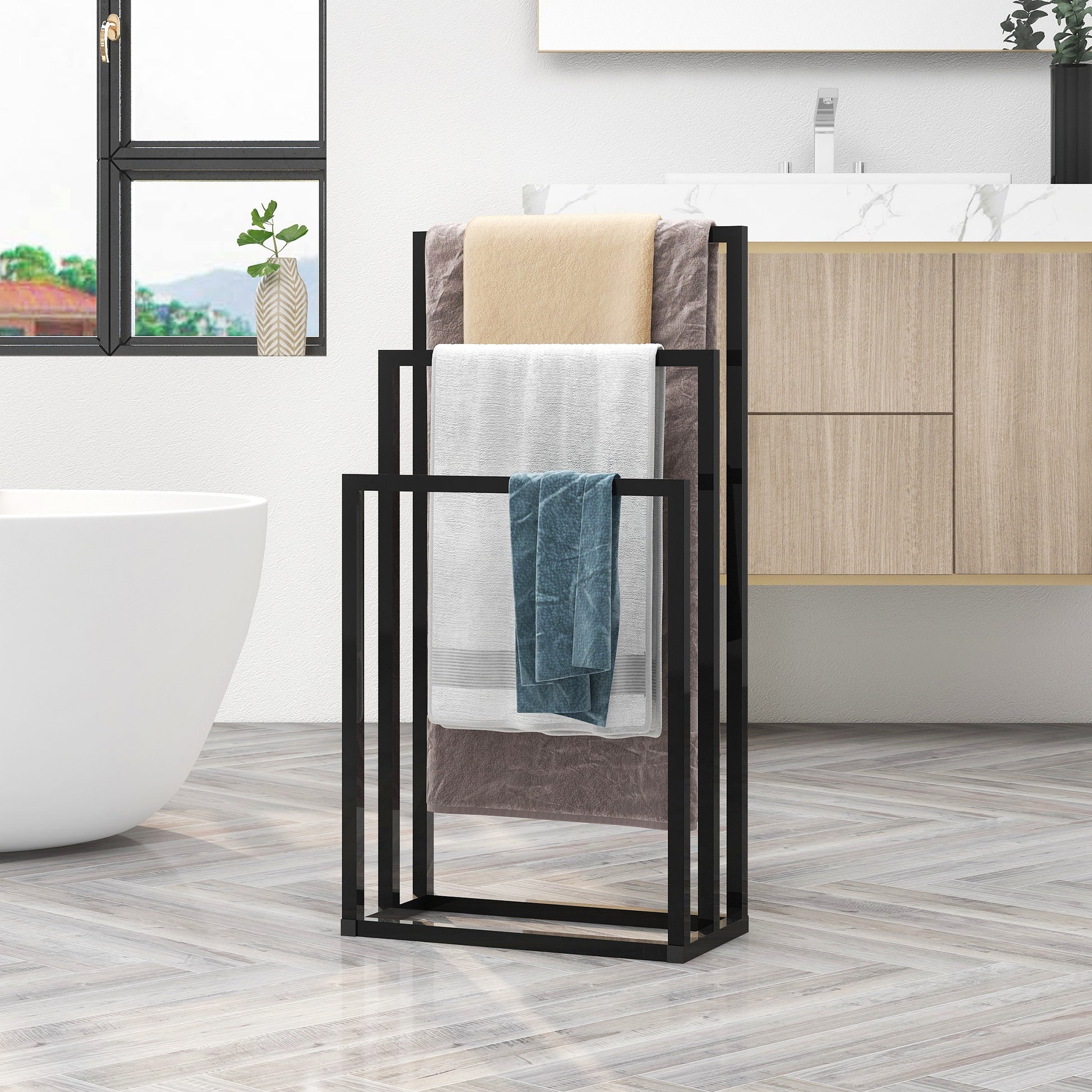 3 Tiers Free Standing Chrome Finished Metal Towel Rack Bathroom Organizer