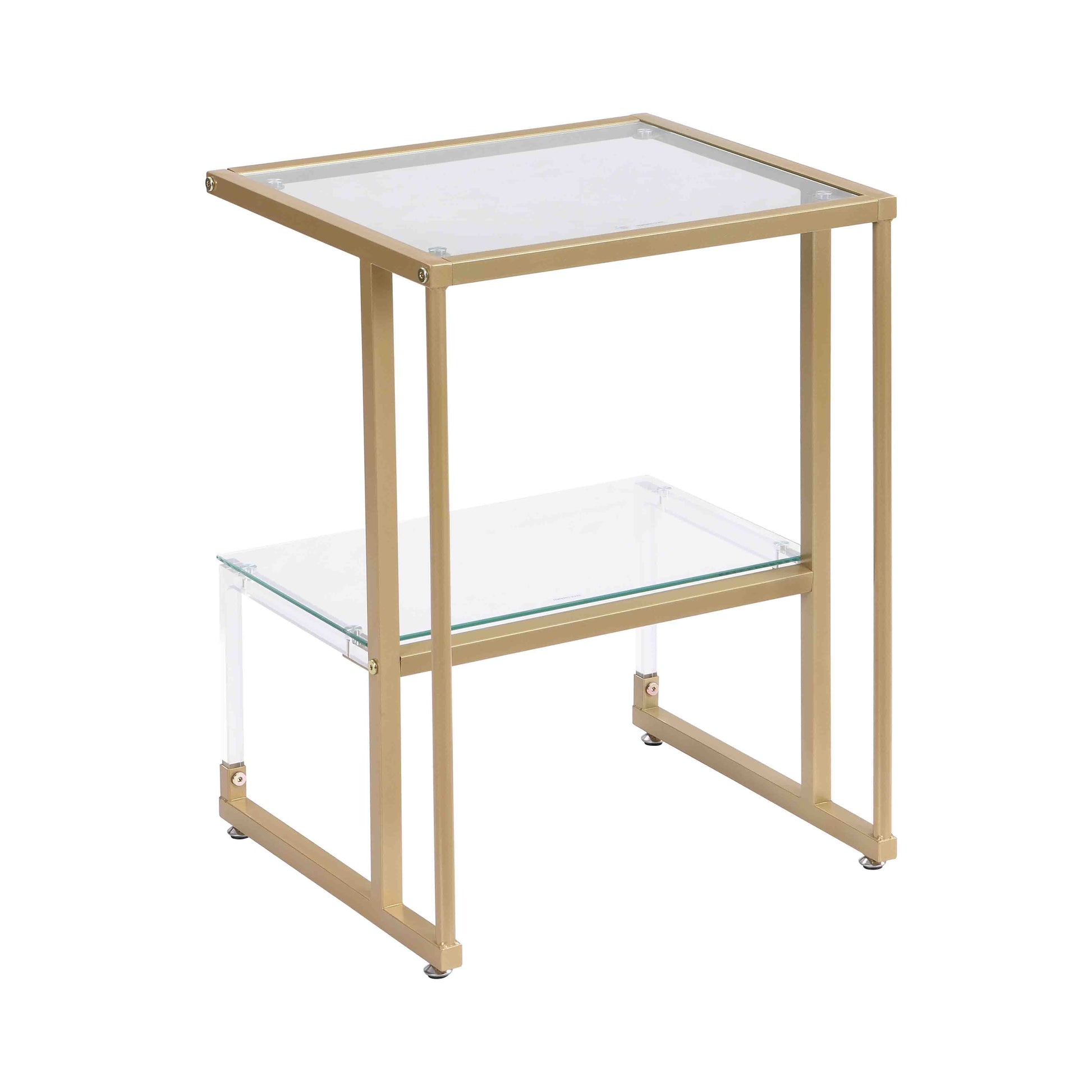2-Tier Acrylic Glass End Table with Golden Side for Living Room