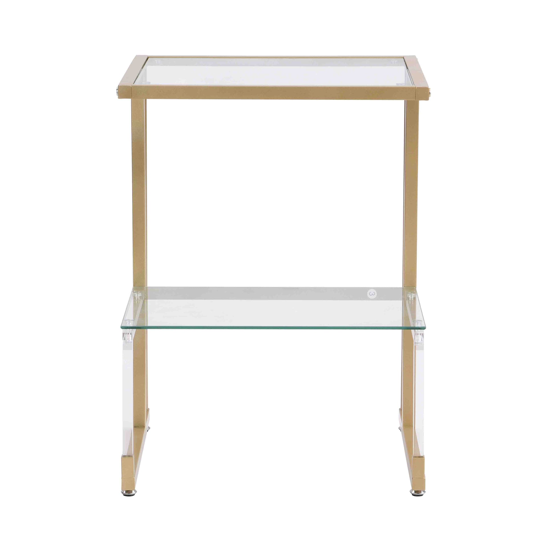 2-Tier Acrylic Glass End Table with Golden Side for Living Room