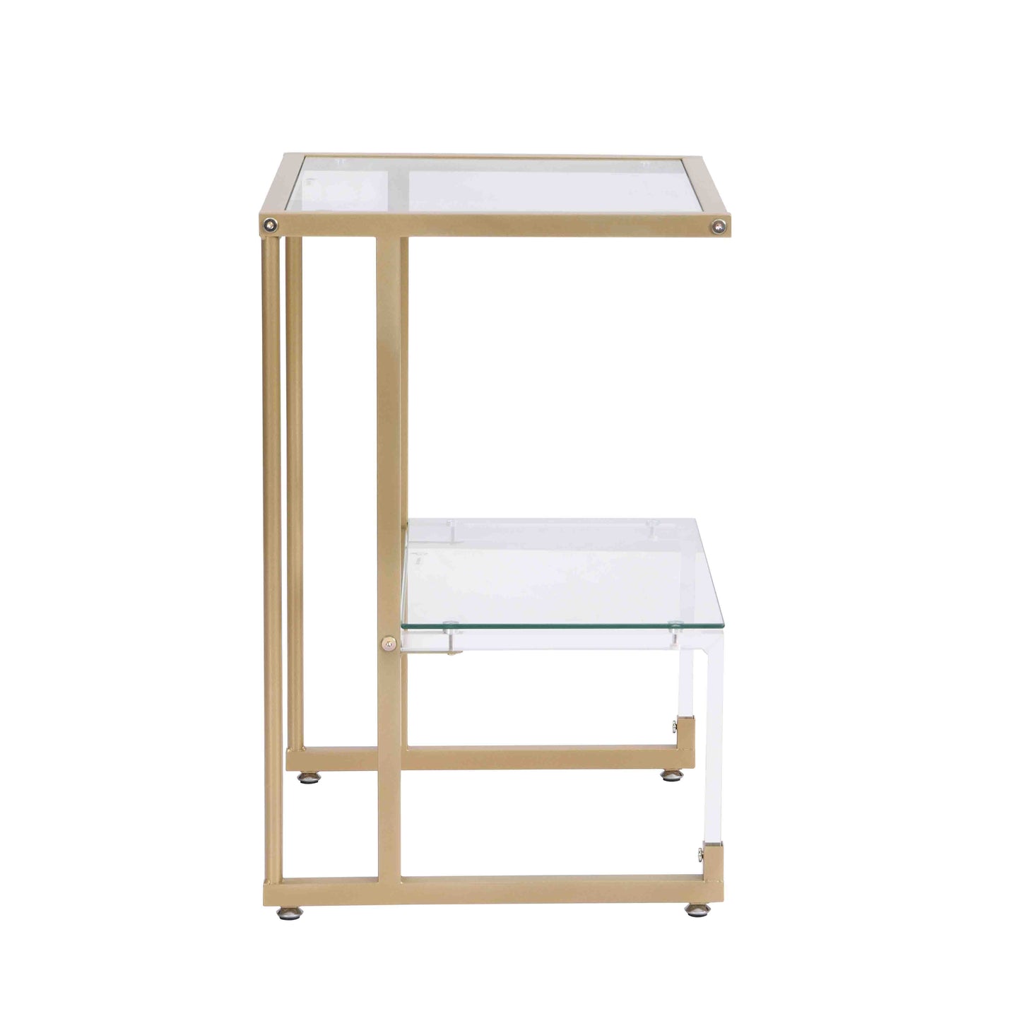 2-Tier Acrylic Glass End Table with Golden Side for Living Room