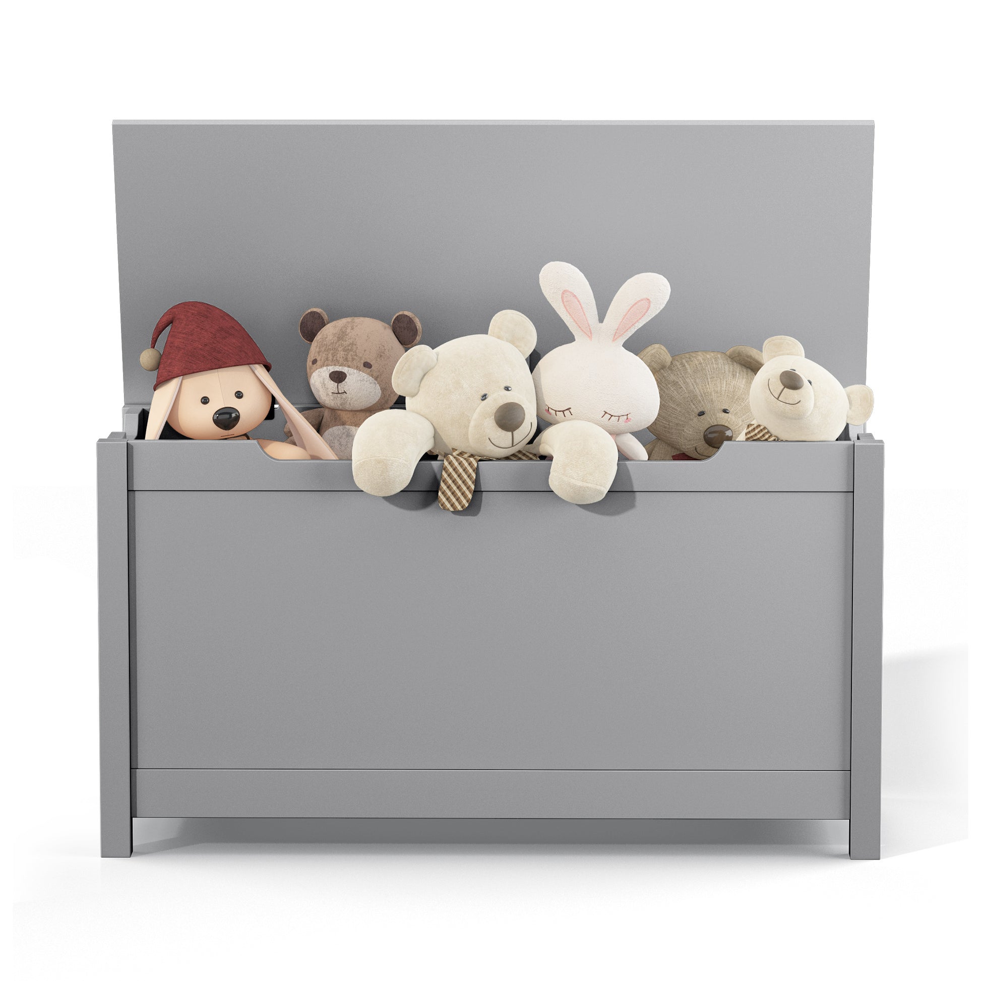 Kids Wooden Toy Box Storage with Safety Hinged Lid for Ages 3+ -Gray