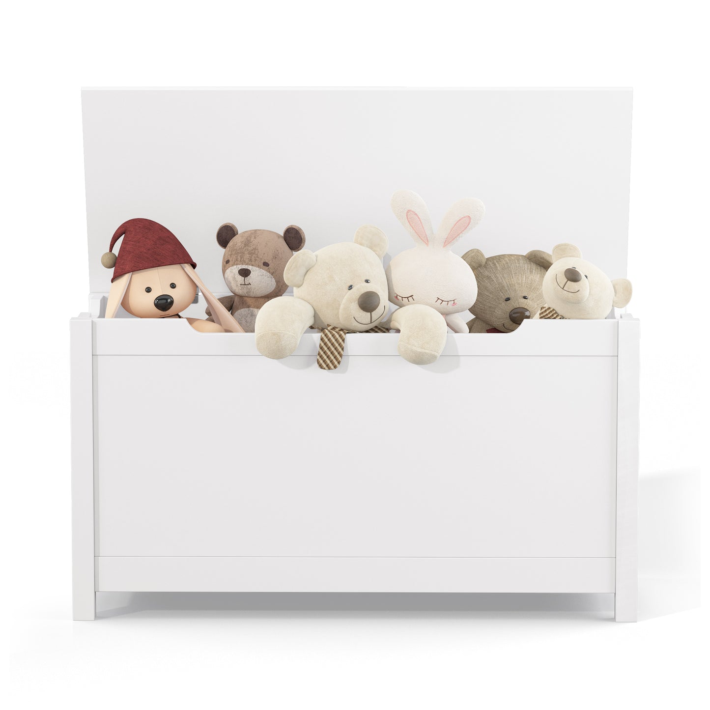 Kids Wooden Toy Box Storage with Safety Hinged Lid for Ages 3+ -White