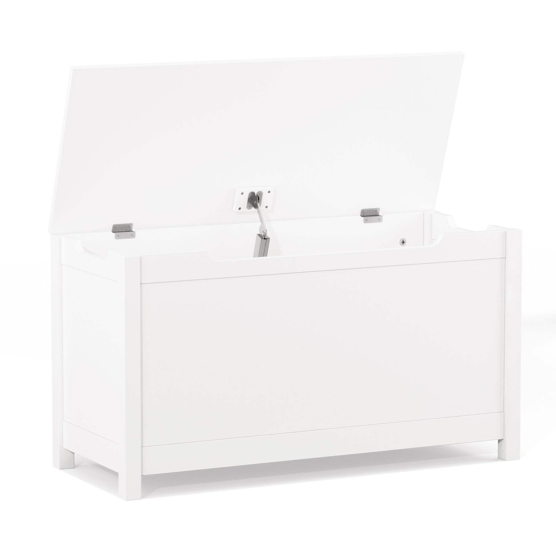 Kids Wooden Toy Box Storage with Safety Hinged Lid for Ages 3+ -White