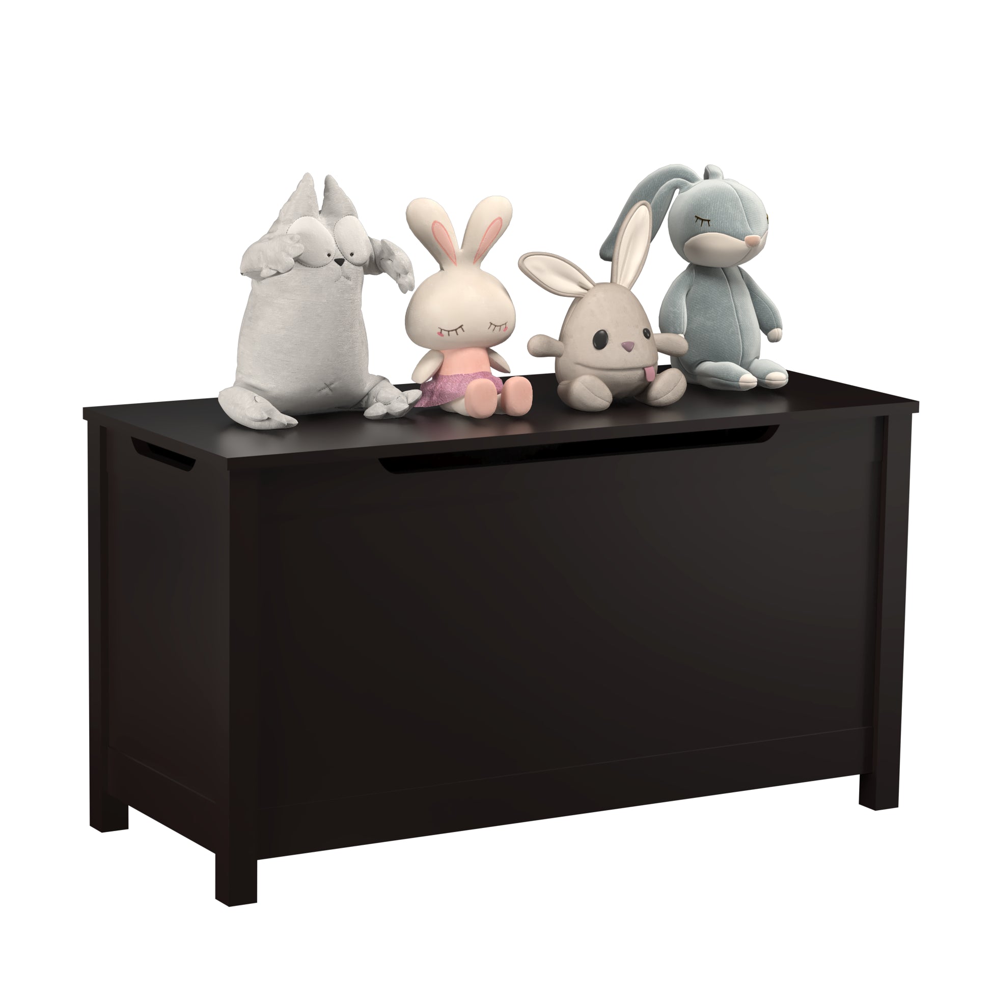 Kids Wooden Toy Box Storage with Safety Hinged Lid for Ages 3+ -Dark Brown