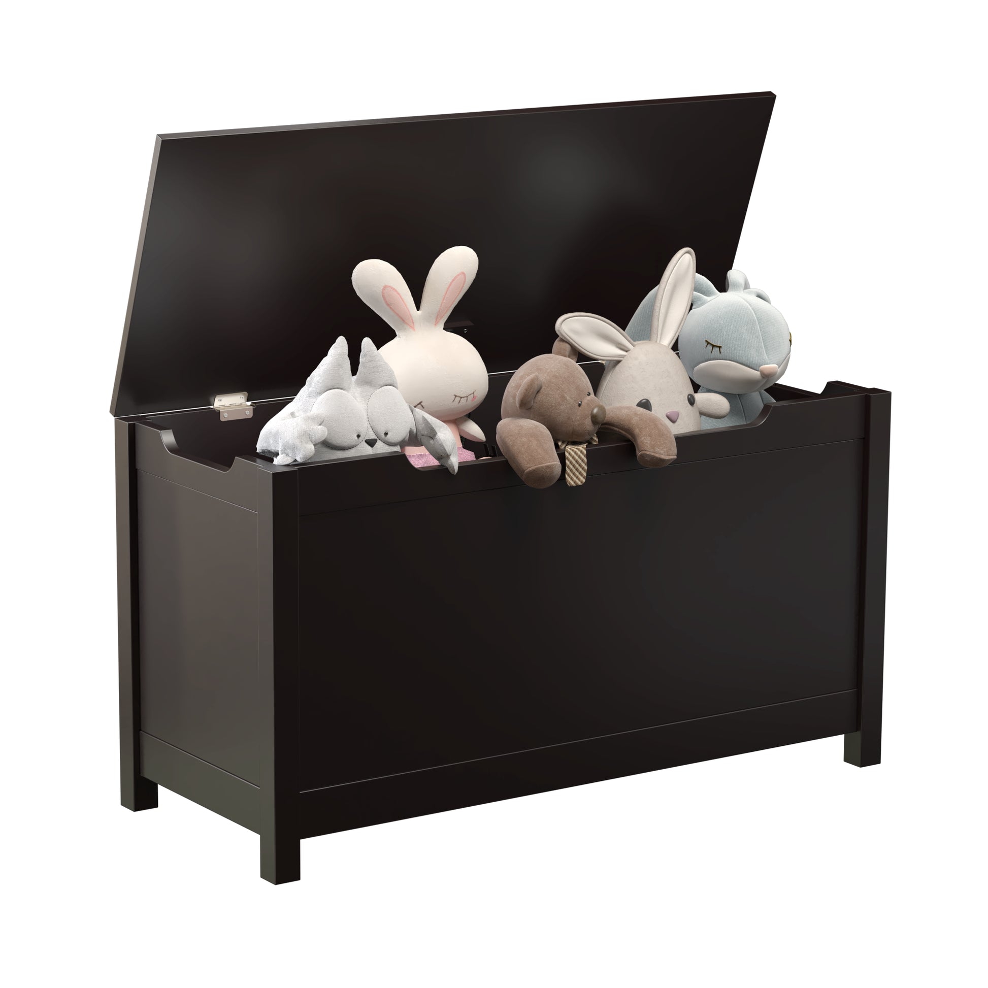Kids Wooden Toy Box Storage with Safety Hinged Lid for Ages 3+ -Dark Brown