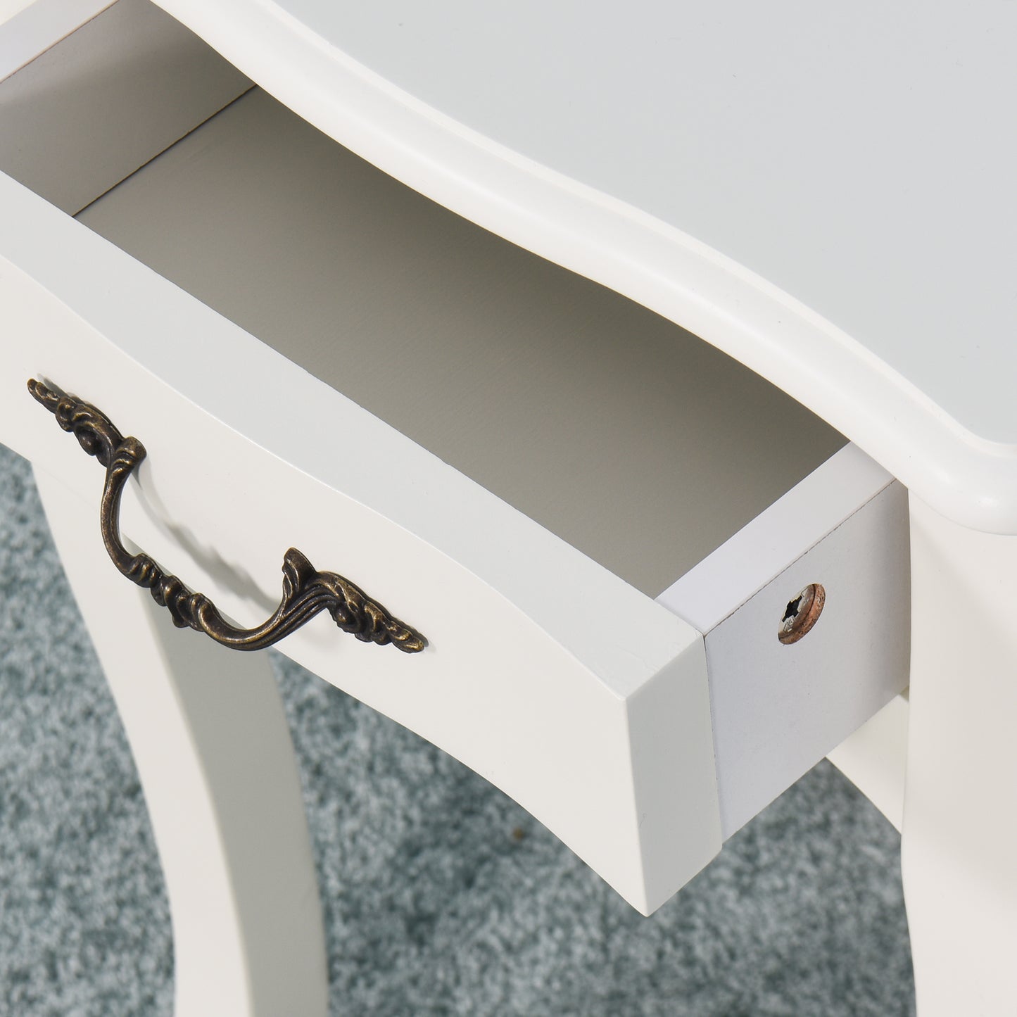 Modern and Elegant Floor Standing Bedside Table with Curved Legs and Drawer- White