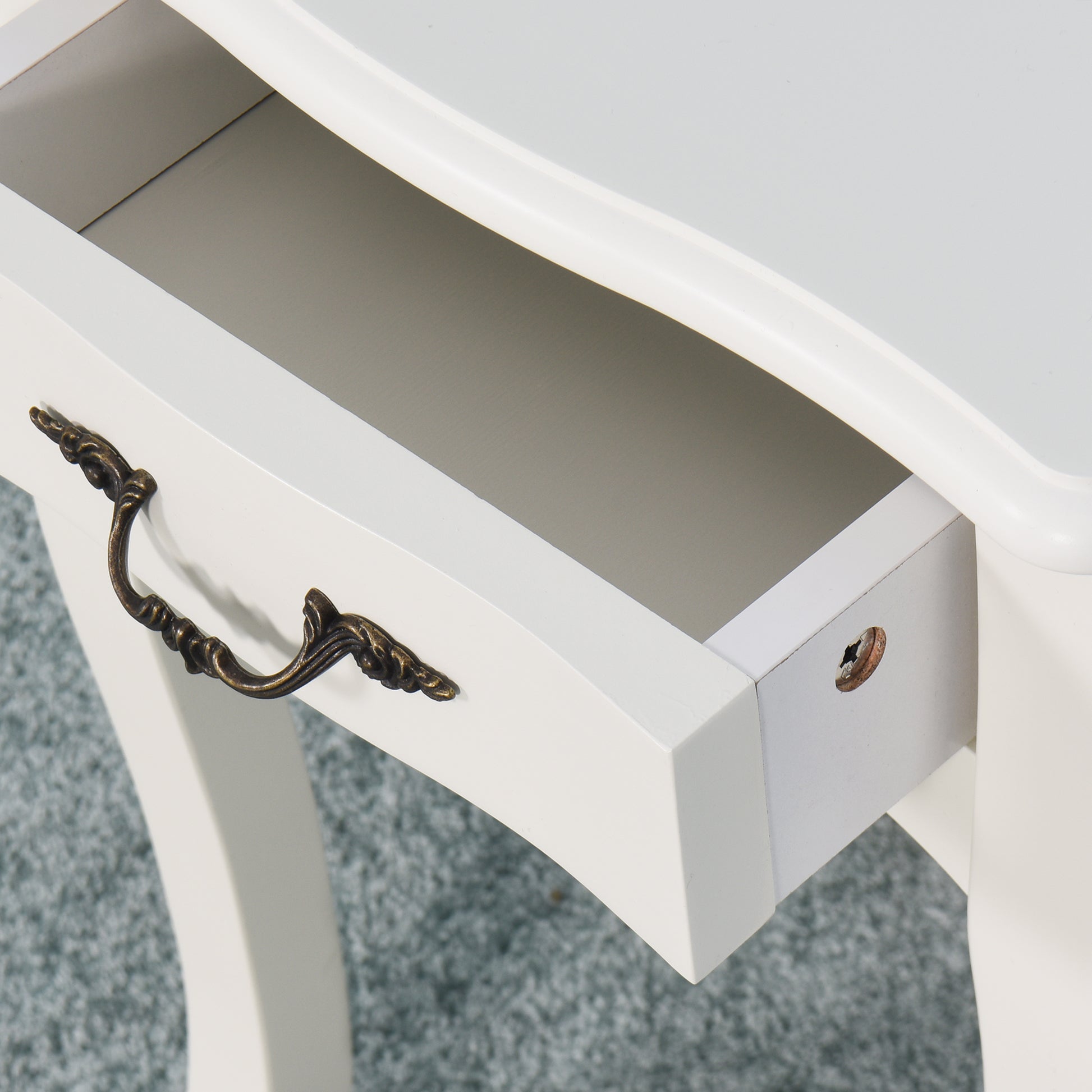 Modern and Elegant Floor Standing Bedside Table with Curved Legs and Drawer- White