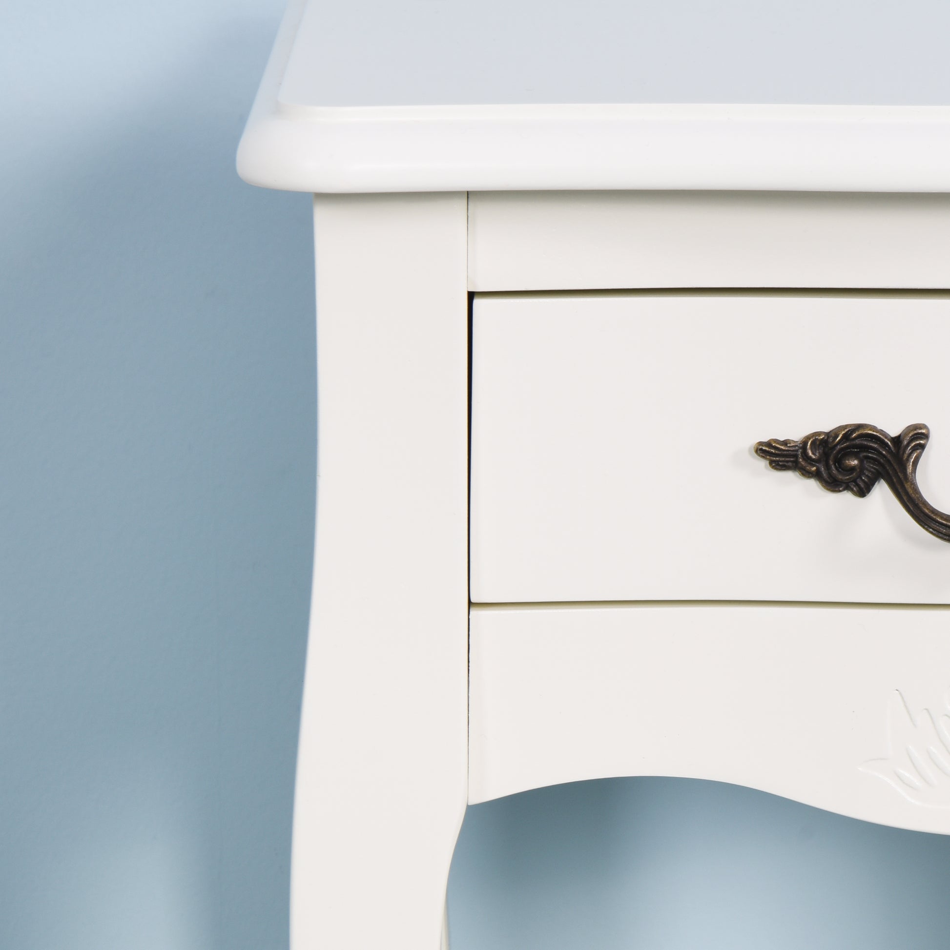 Modern and Elegant Floor Standing Bedside Table with Curved Legs and Drawer- White