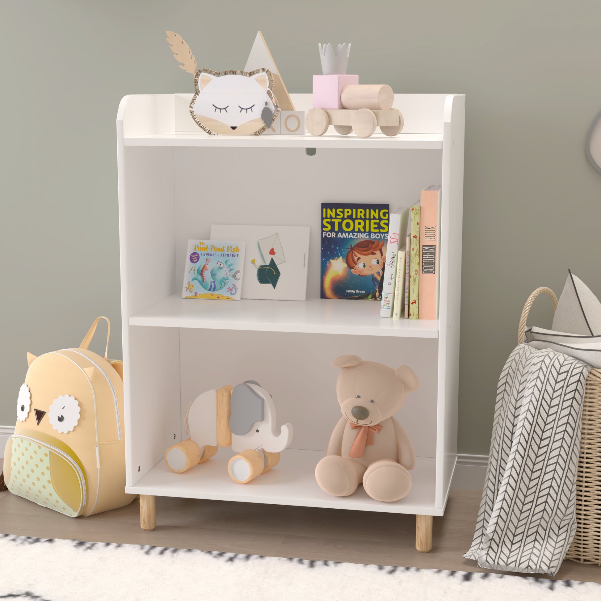 3-Tier Kid’s Bookcase Book Display Shelf and Cabinet Organizer- White