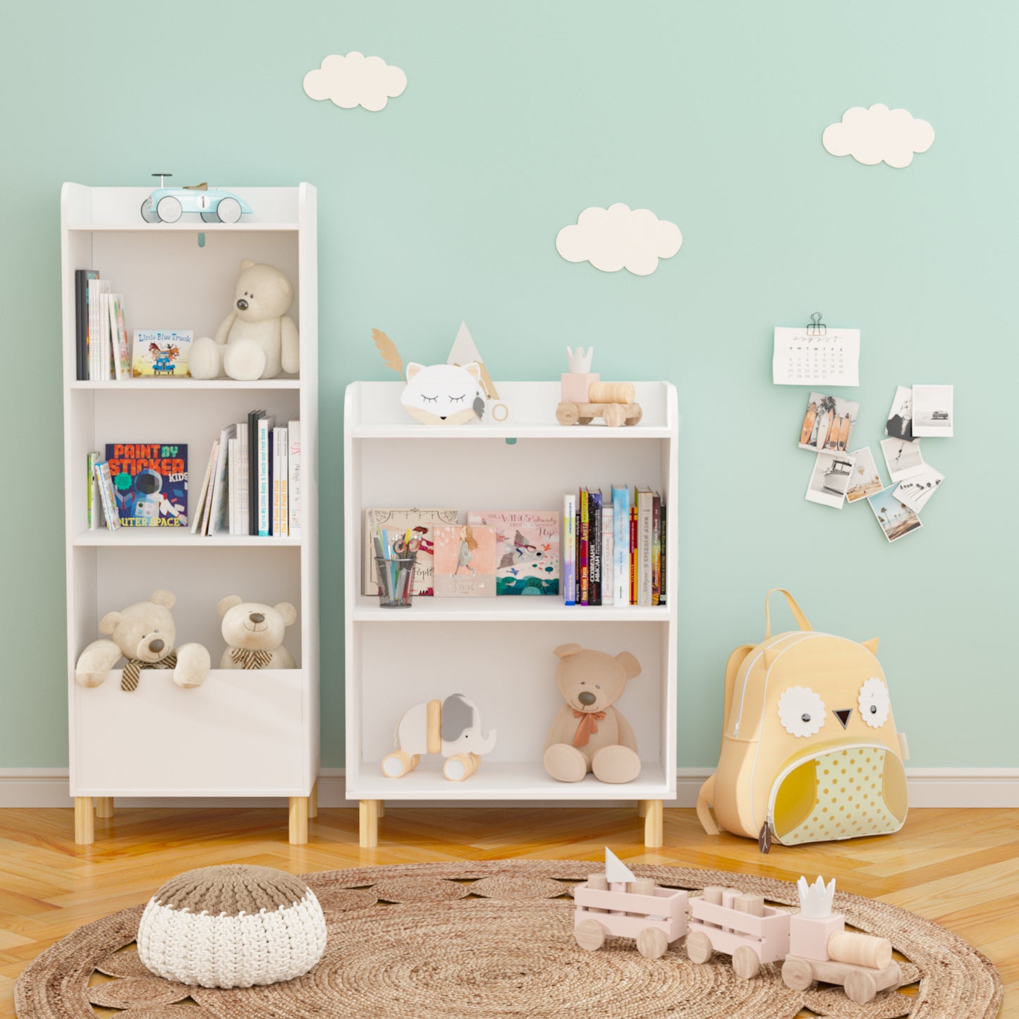 3-Tier Kid’s Bookcase Book Display Shelf and Cabinet Organizer- White