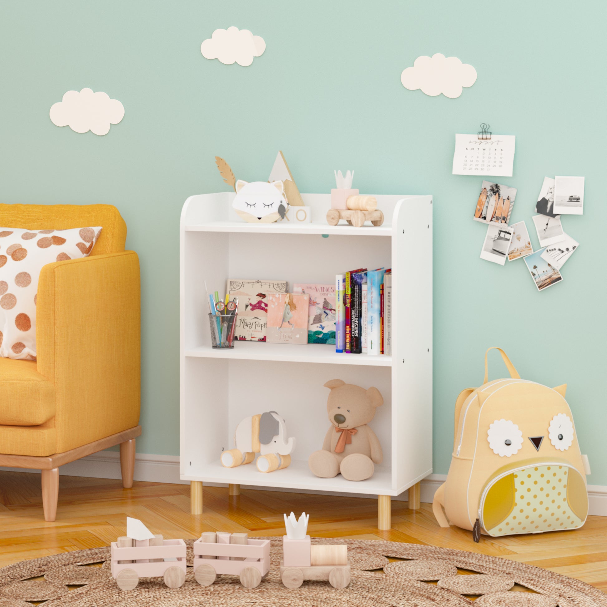 3-Tier Kid’s Bookcase Book Display Shelf and Cabinet Organizer- White