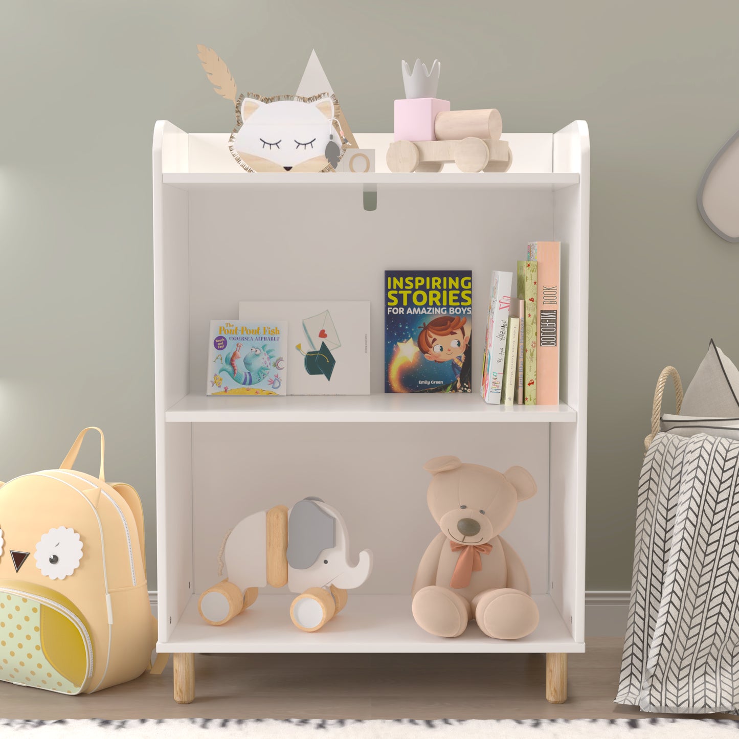 3-Tier Kid’s Bookcase Book Display Shelf and Cabinet Organizer- White