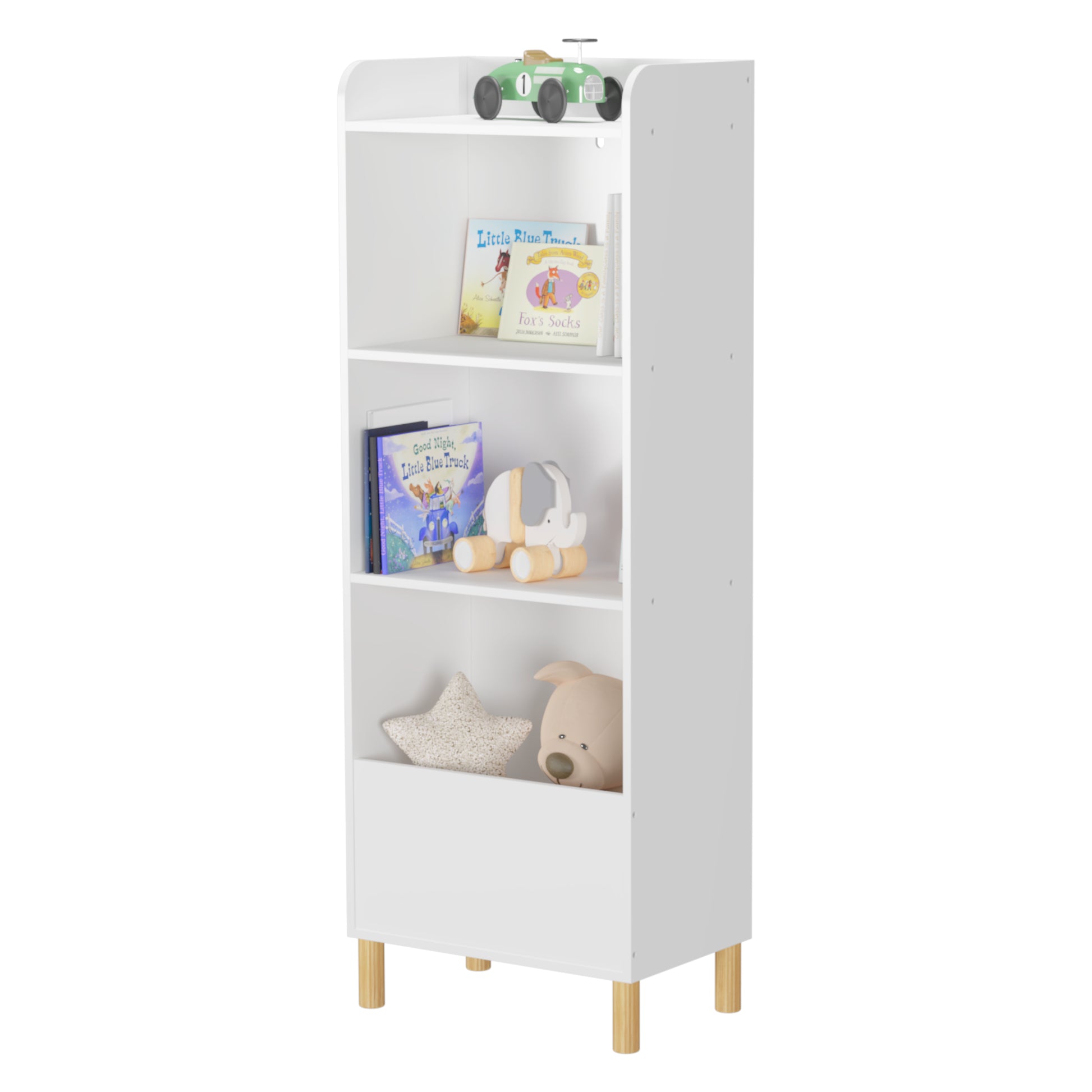 Free Standing 4 Tier Kid’s Bookcase and Toy Storage Organizer in White