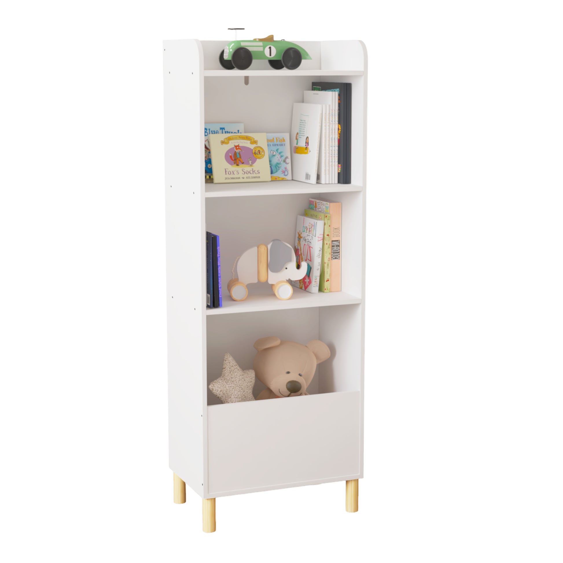 Free Standing 4 Tier Kid’s Bookcase and Toy Storage Organizer in White