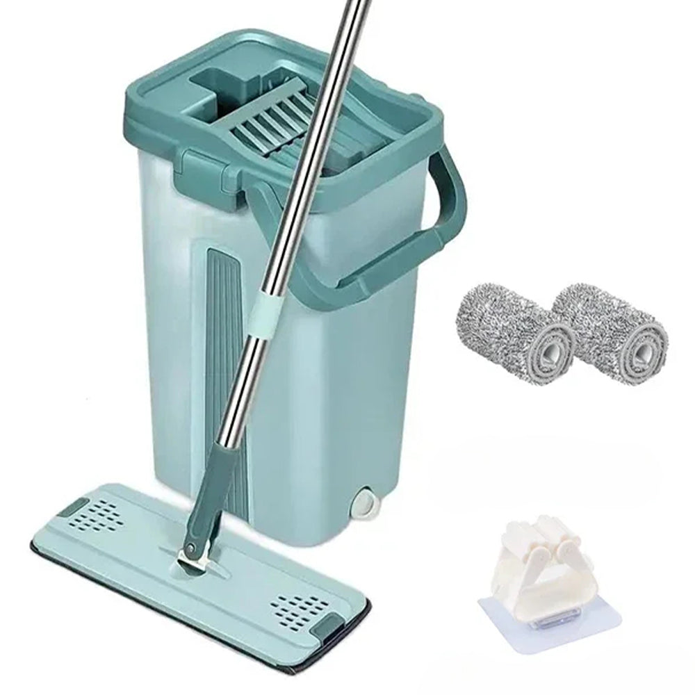 Wet or Dry Usage Hands-Free Mopping System with Bucket and Microfiber Pads