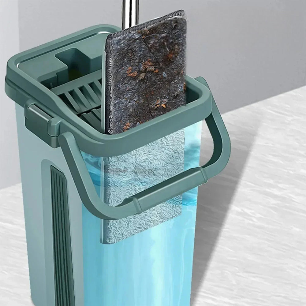 Wet or Dry Usage Hands-Free Mopping System with Bucket and Microfiber Pads
