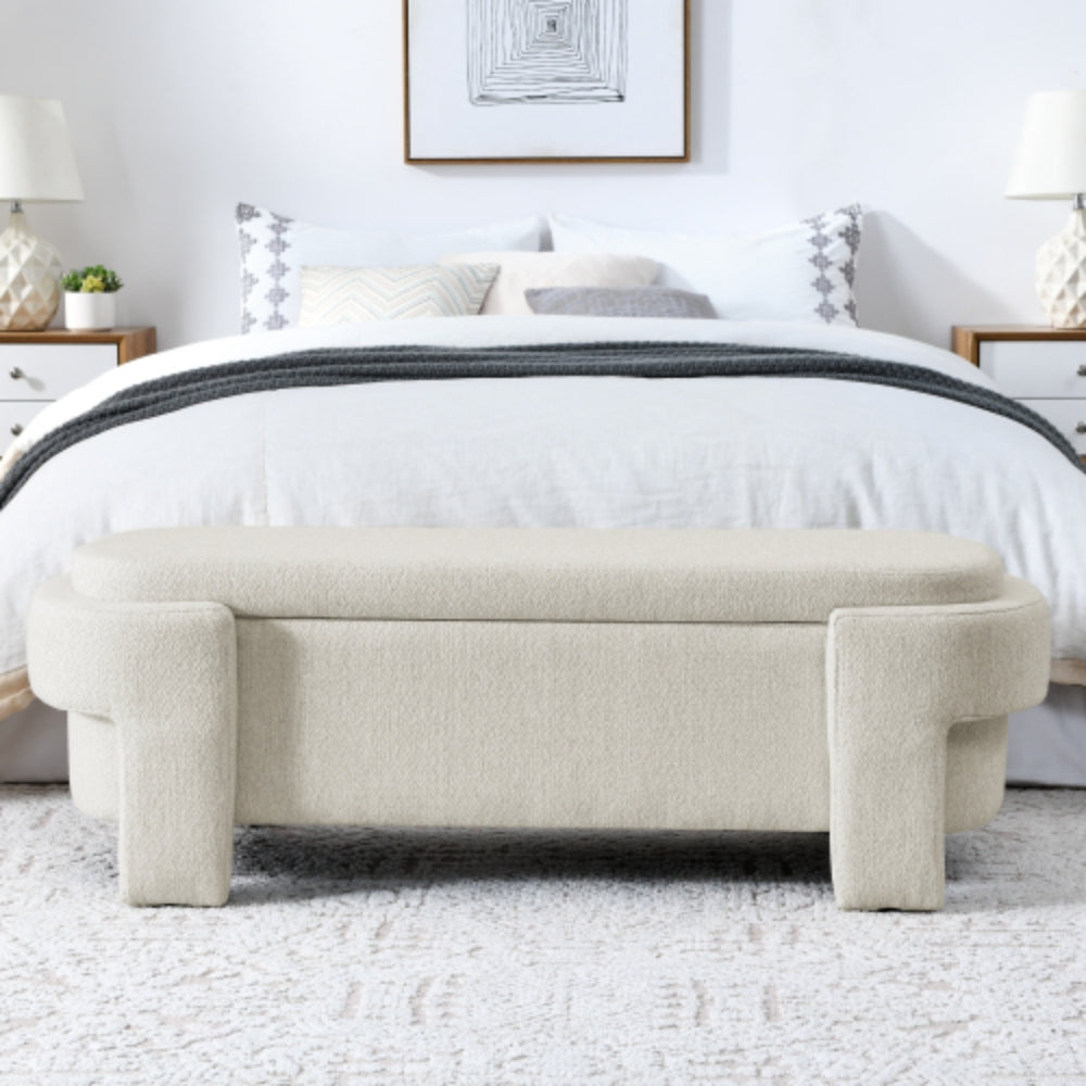 Linen Fabric Upholstered Storage Bench for Living Room
