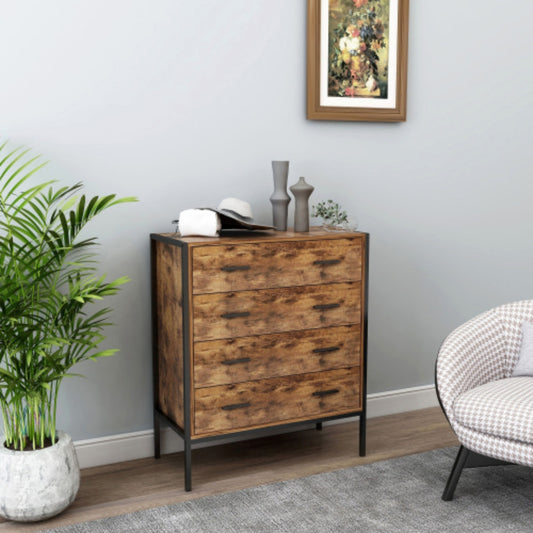 Industrial Style 4 Tier Drawer Dresser with Sturdy Steel Frame