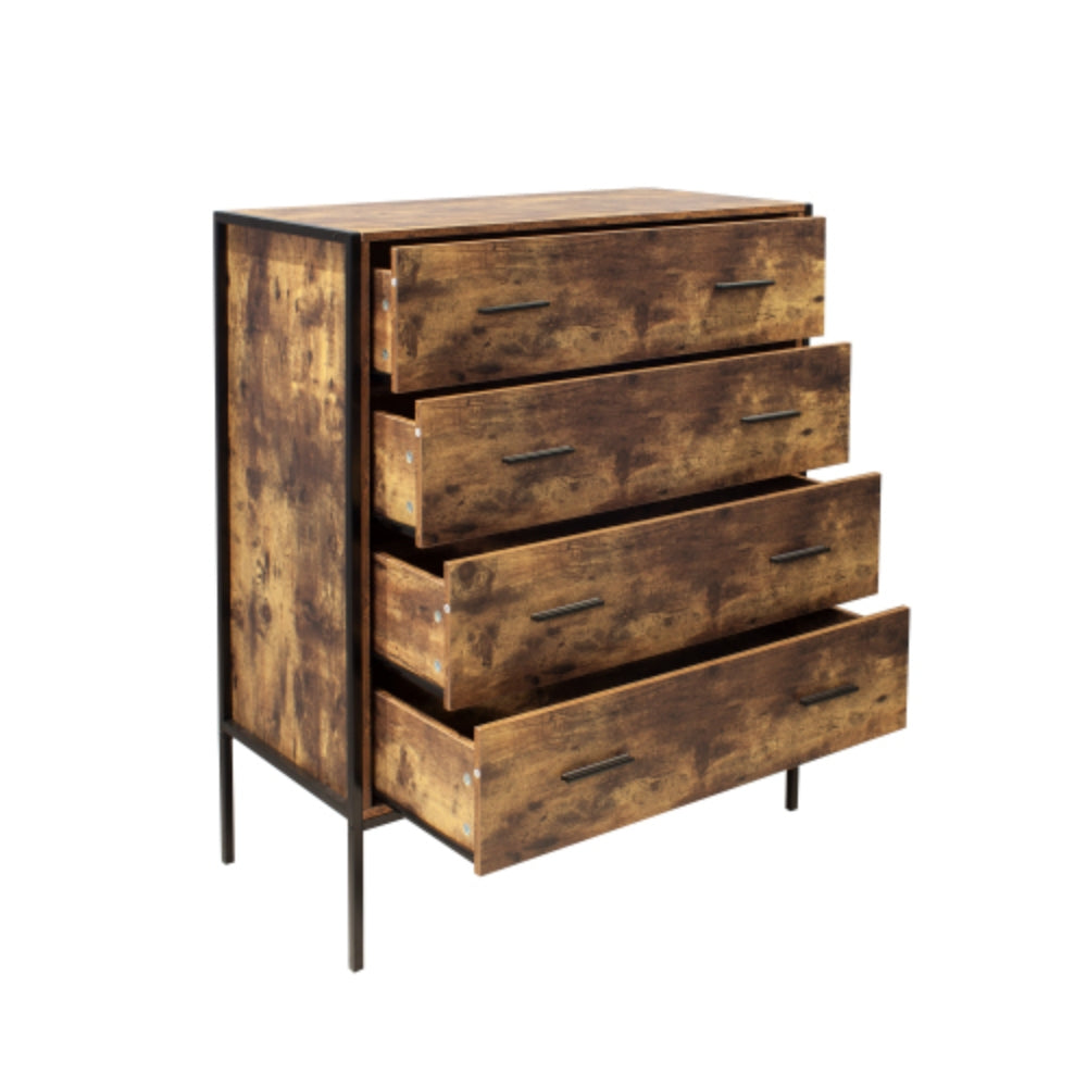 Industrial Style 4 Tier Drawer Dresser with Sturdy Steel Frame