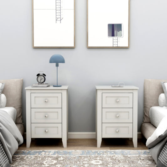 Set of 2 White 3 Tier Drawer Nightstands with Charging Station USB Ports and Power Outlets