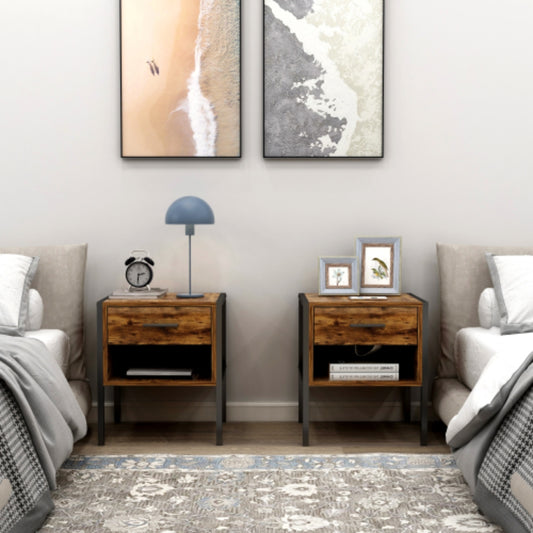 Industrial Style Set of 2 Nightstands Rustic Brown
