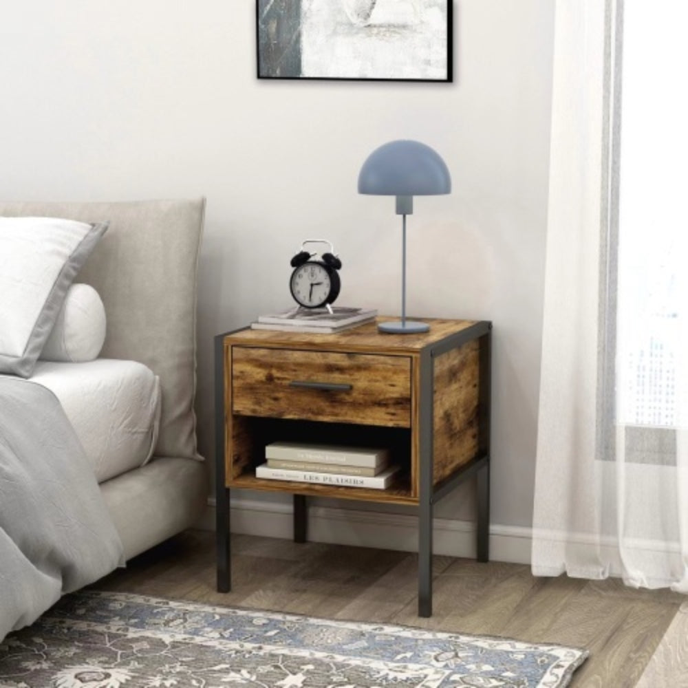 Industrial Style Set of 2 Nightstands Rustic Brown