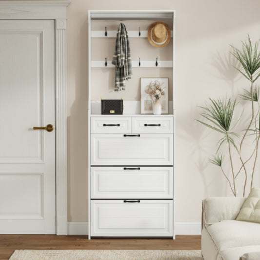 White Shoe Cabinet with 3 Doors 2 Drawers and Hanger