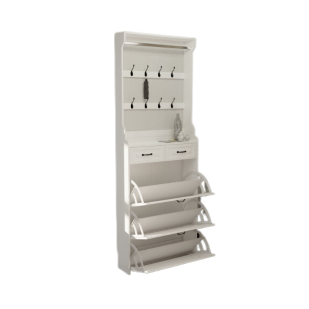 White Shoe Cabinet with 3 Doors 2 Drawers and Hanger